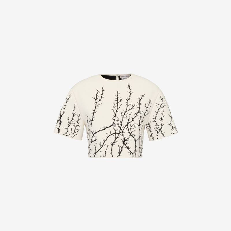Alexander McQueen Women's White Thorn Branches Crop Top - XL (Viscose, Polyester, Polyamide & Elastan)